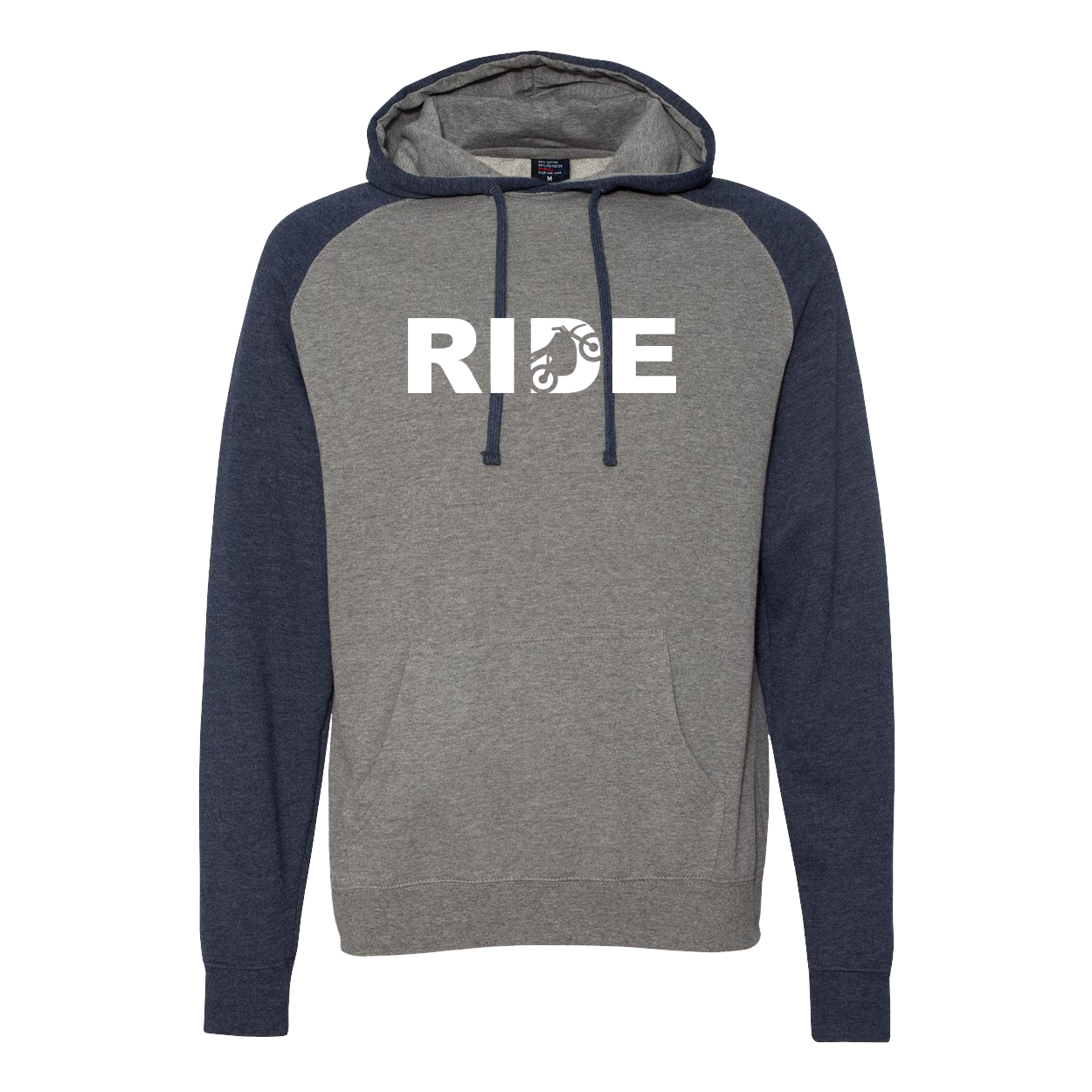 Ride Moto Logo Classic Raglan Hooded Pullover Sweatshirt Gunmetal Heather/Classic Navy Heather