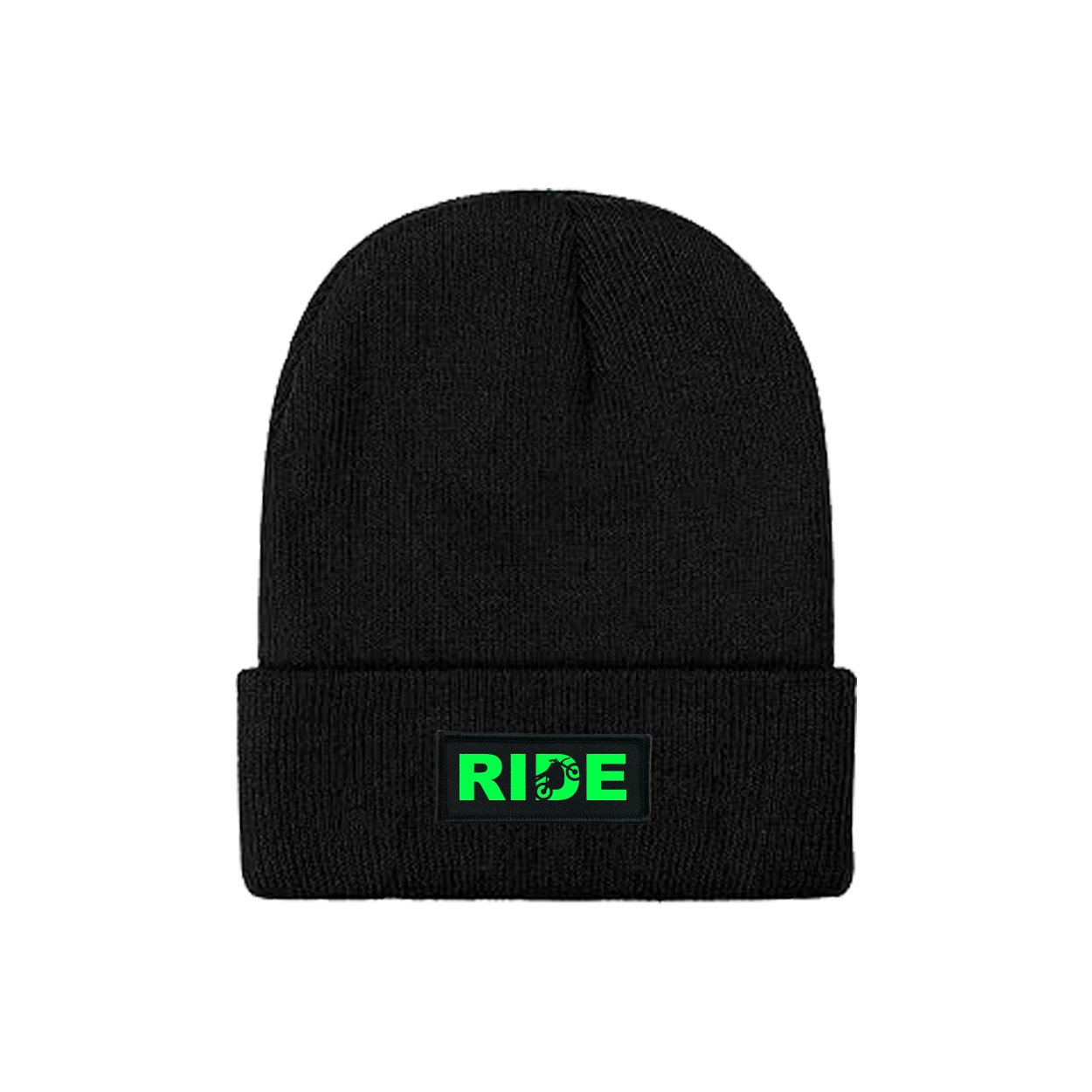 Ride Moto Logo Night Out Woven Patch Skully Youth Beanie Black (Green Logo)