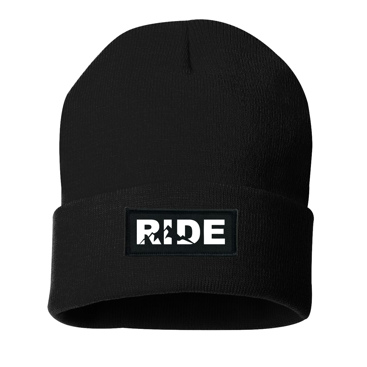 Ride Mountain Logo Night Out Woven Patch Roll Up Skully Beanie Black