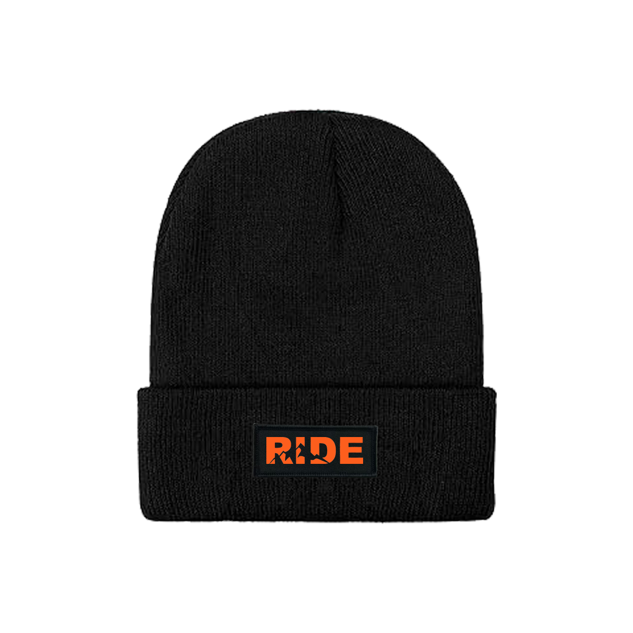 Ride Mountain Logo Night Out Woven Patch Skully Youth Beanie Black (Orange Logo)