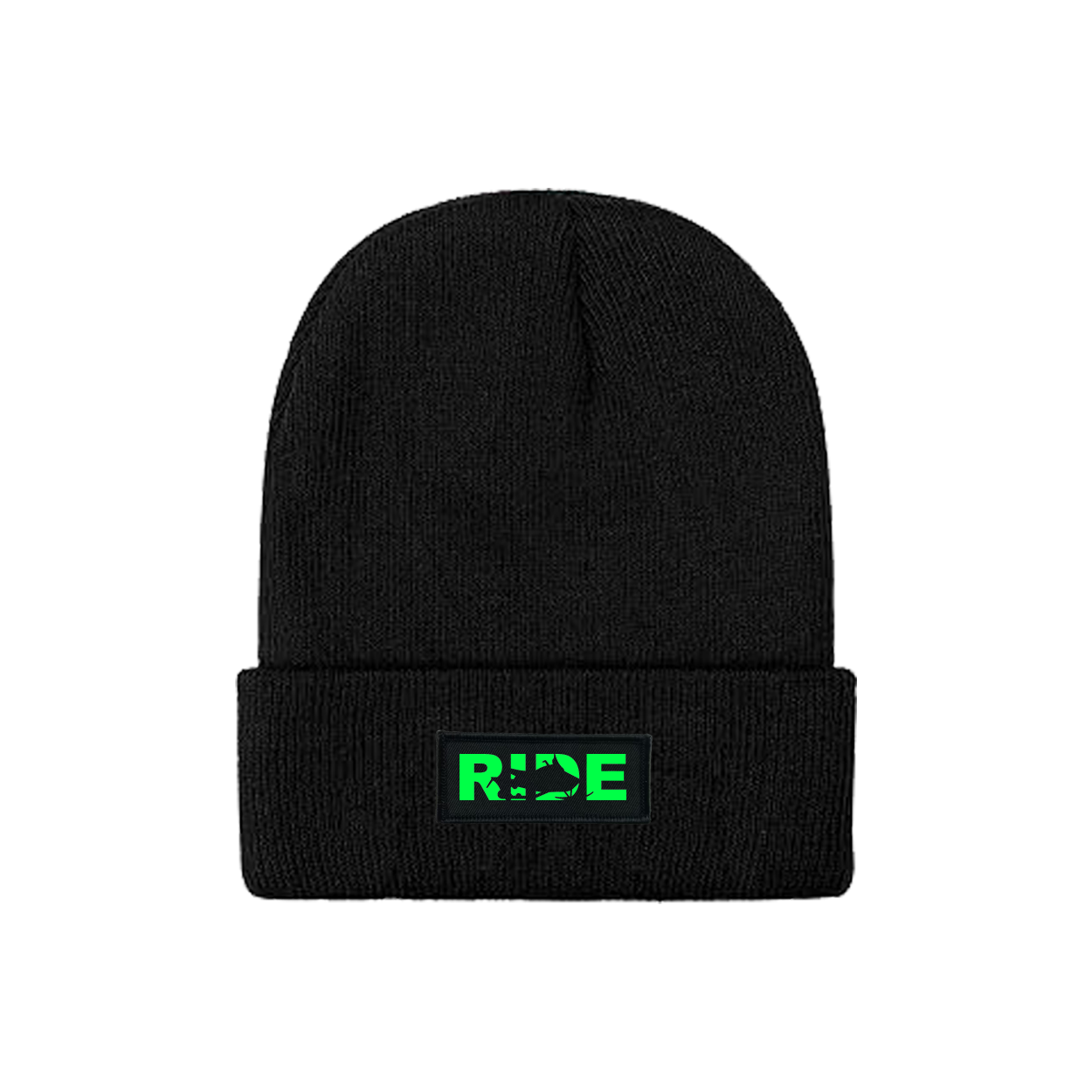 Ride Snowmobile Logo Night Out Woven Patch Skully Youth Beanie Black (Green Logo)