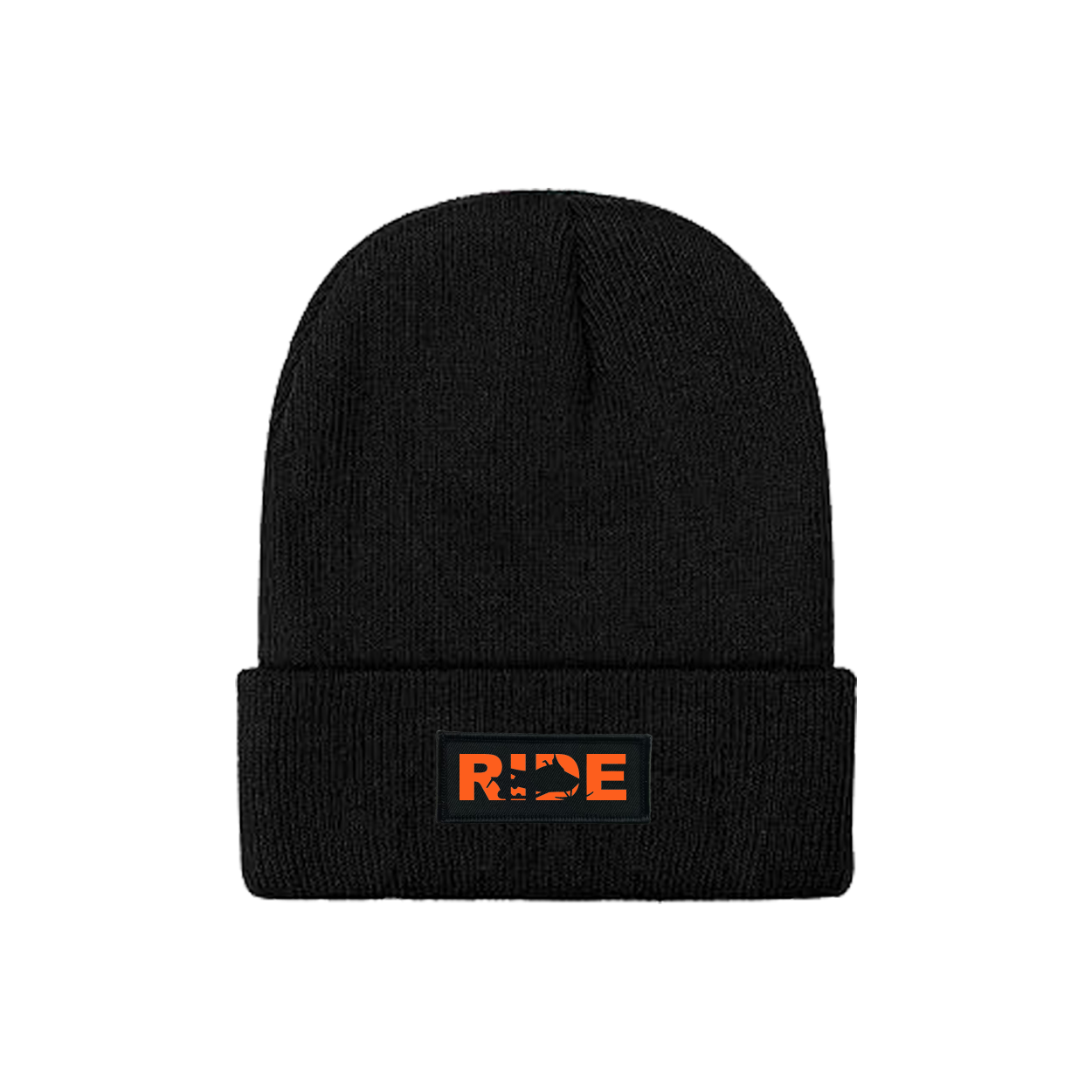 Ride Snowmobile Logo Night Out Woven Patch Skully Youth Beanie Black (Orange Logo)