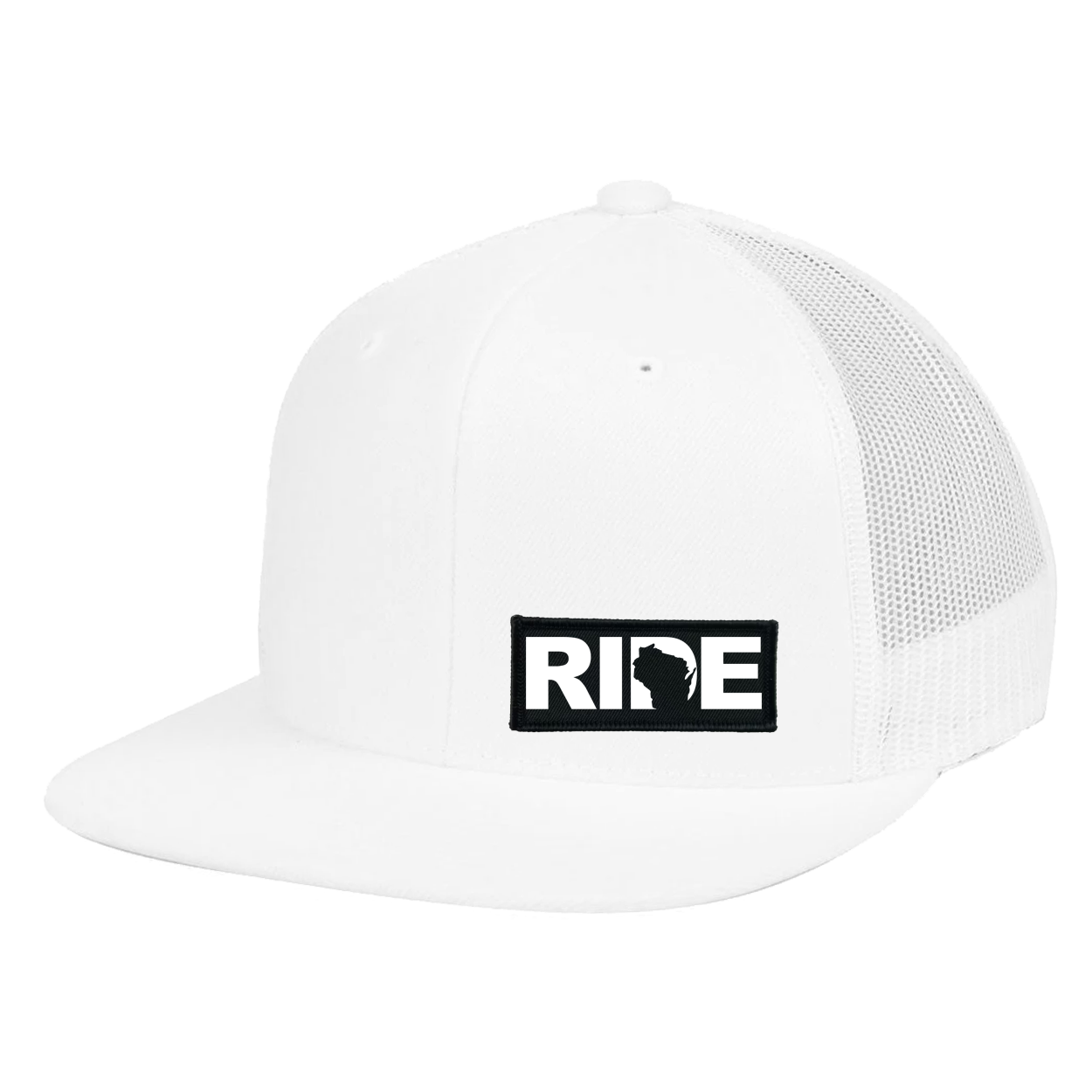 Ride Wisconsin Night Out Woven Patch Flat Brim Trucker Snapback Hat White