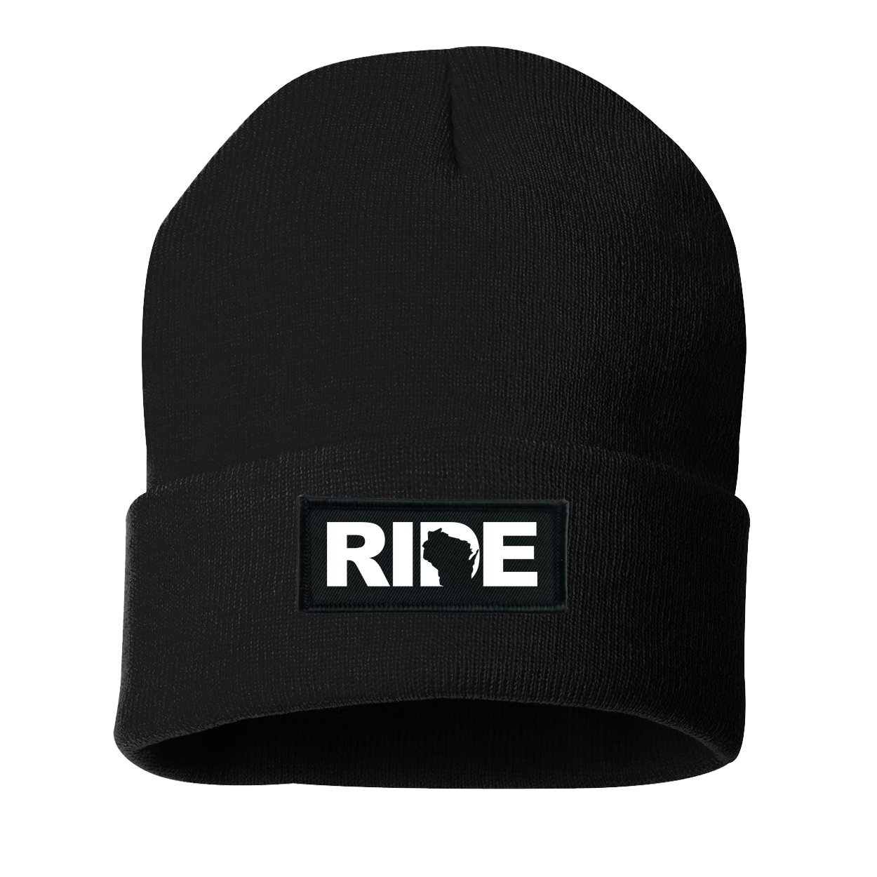 Ride Wisconsin Night Out Woven Patch Roll Up Skully Beanie Black