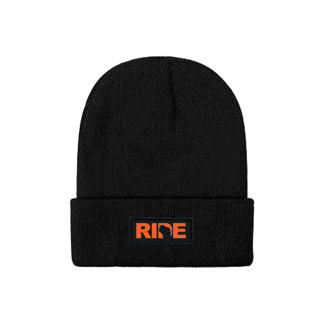 Ride Wisconsin Night Out Woven Patch Skully Youth Beanie Black (Orange Logo)