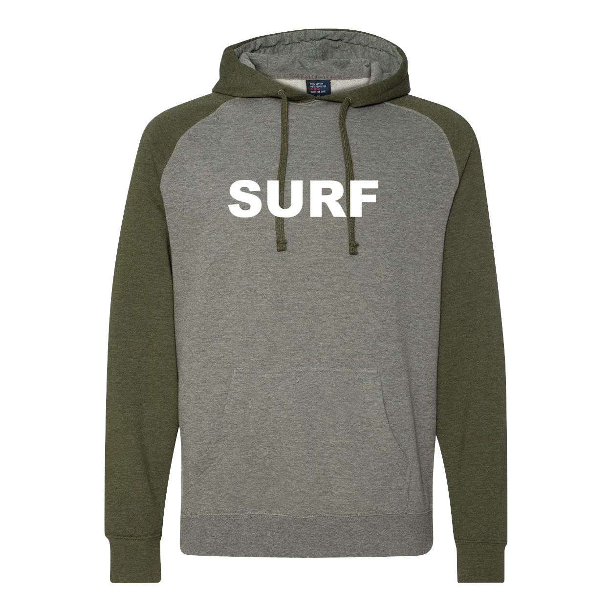 Surf Brand Logo Classic Raglan Hooded Pullover Sweatshirt Gunmetal Heather/Army Heather