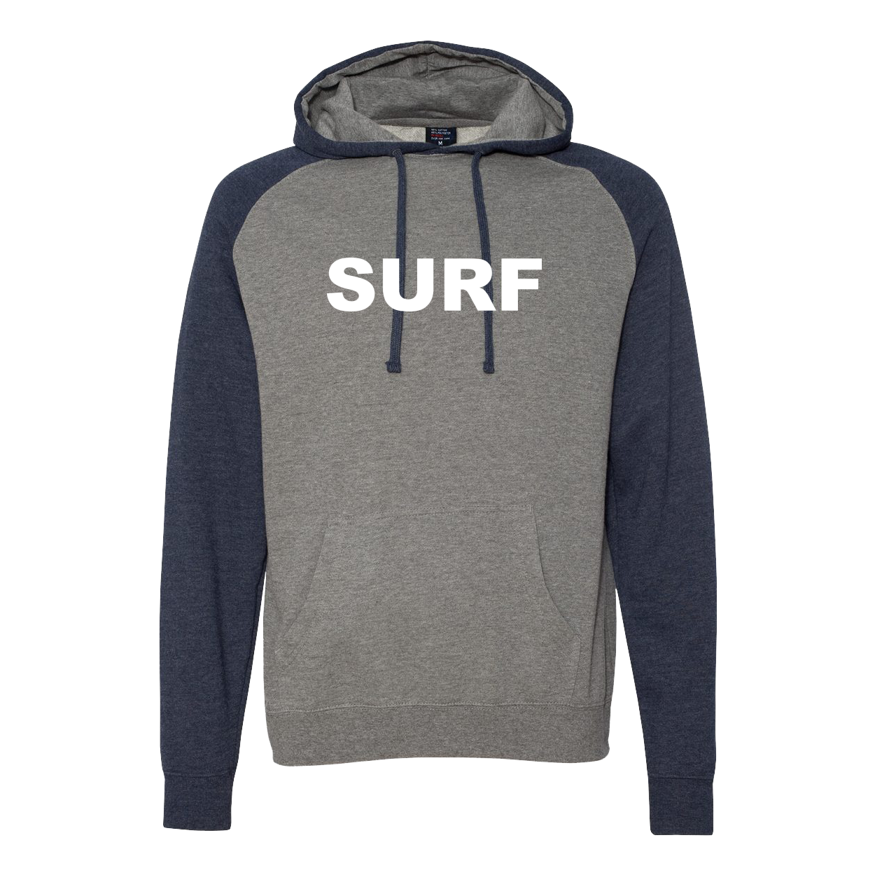 Surf Brand Logo Classic Raglan Hooded Pullover Sweatshirt Gunmetal Heather/Classic Navy Heather