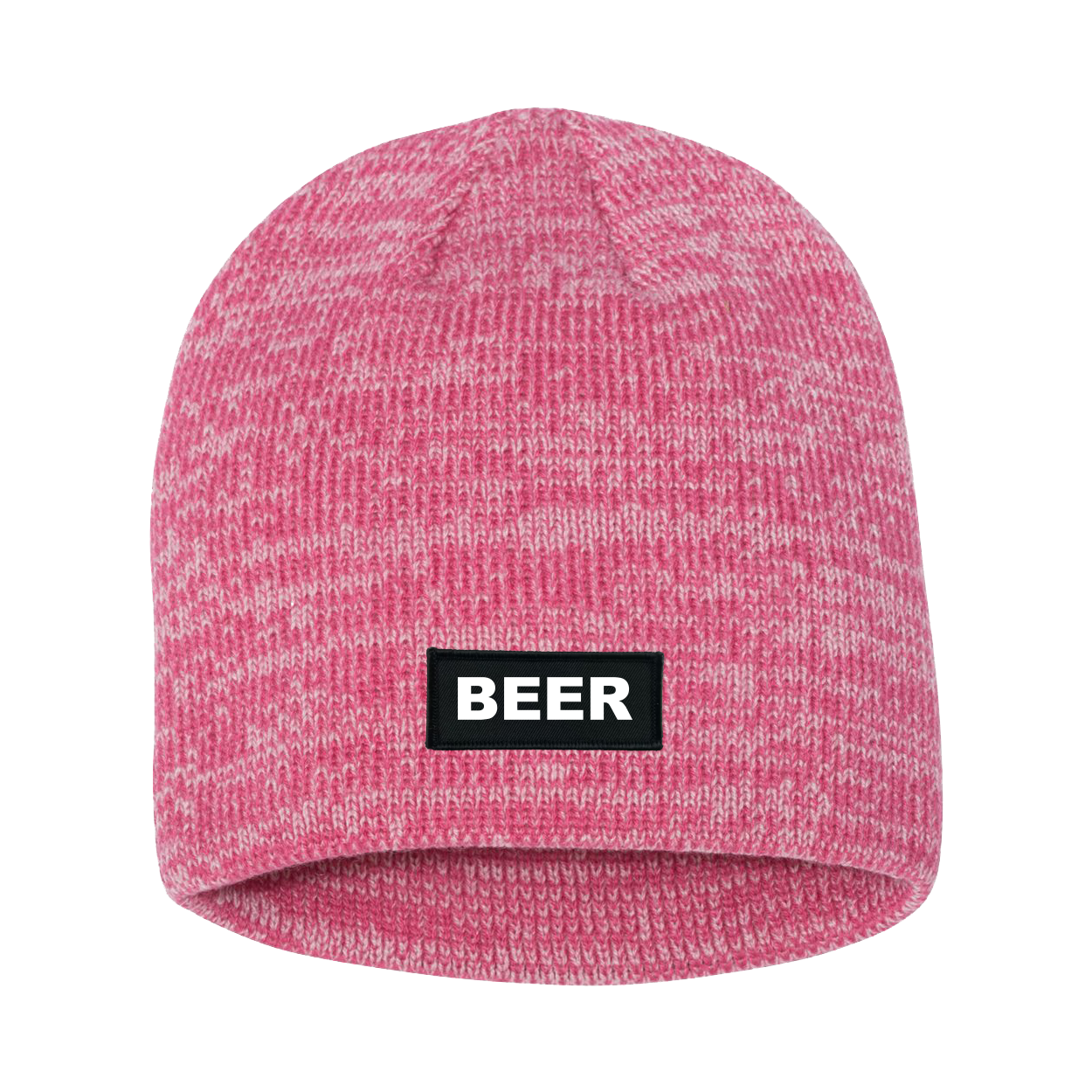 Beer Brand Logo Night Out Woven Patch Skully Marled Knit Beanie Pink/Dark Pink