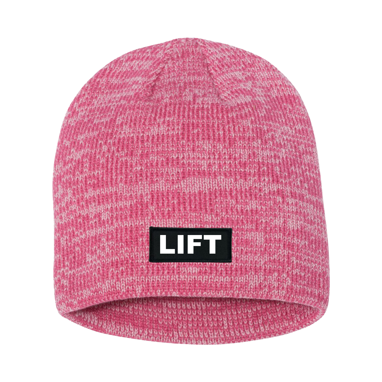 Lift Brand Logo Night Out Woven Patch Skully Marled Knit Beanie Pink/Dark Pink