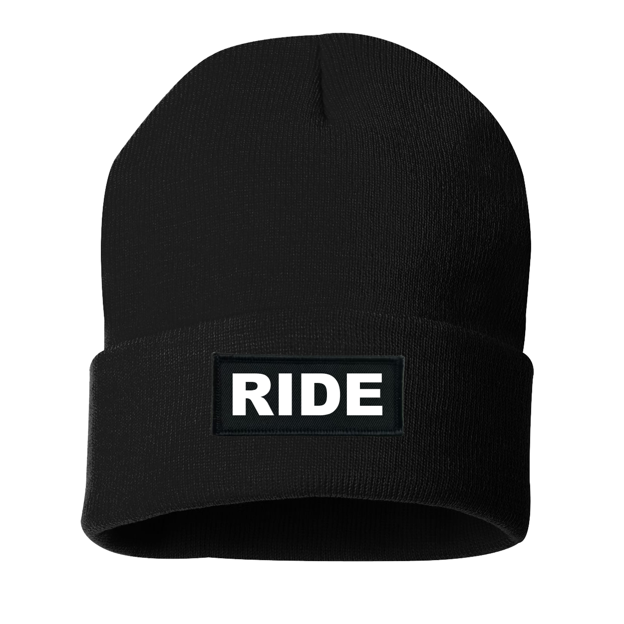 Ride Brand Logo Night Out Woven Patch Roll Up Skully Beanie Black