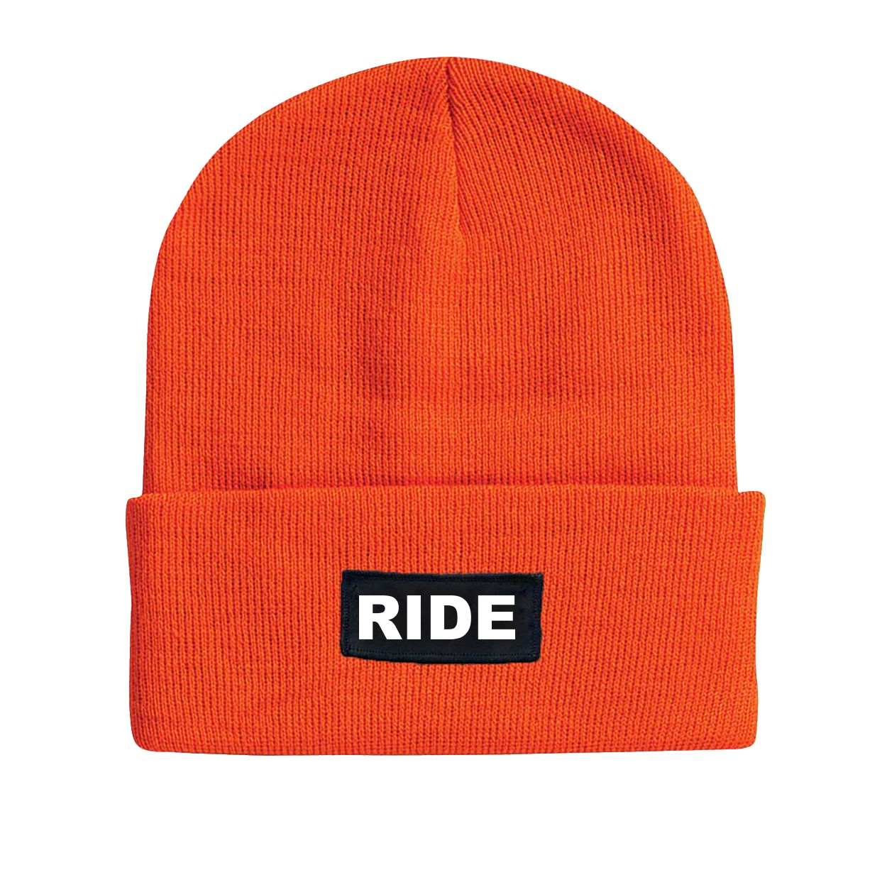 Ride Brand Logo Night Out Woven Patch Roll Up Skully Beanie Blaze Orange