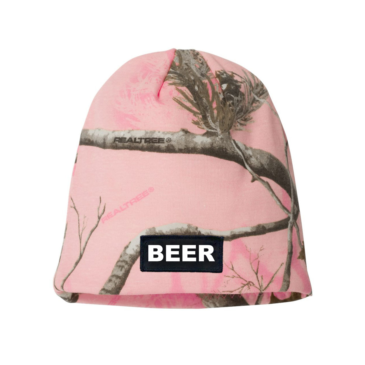 Beer Brand Logo Night Out Woven Patch Skully Beanie Realtree AP Pink Camo