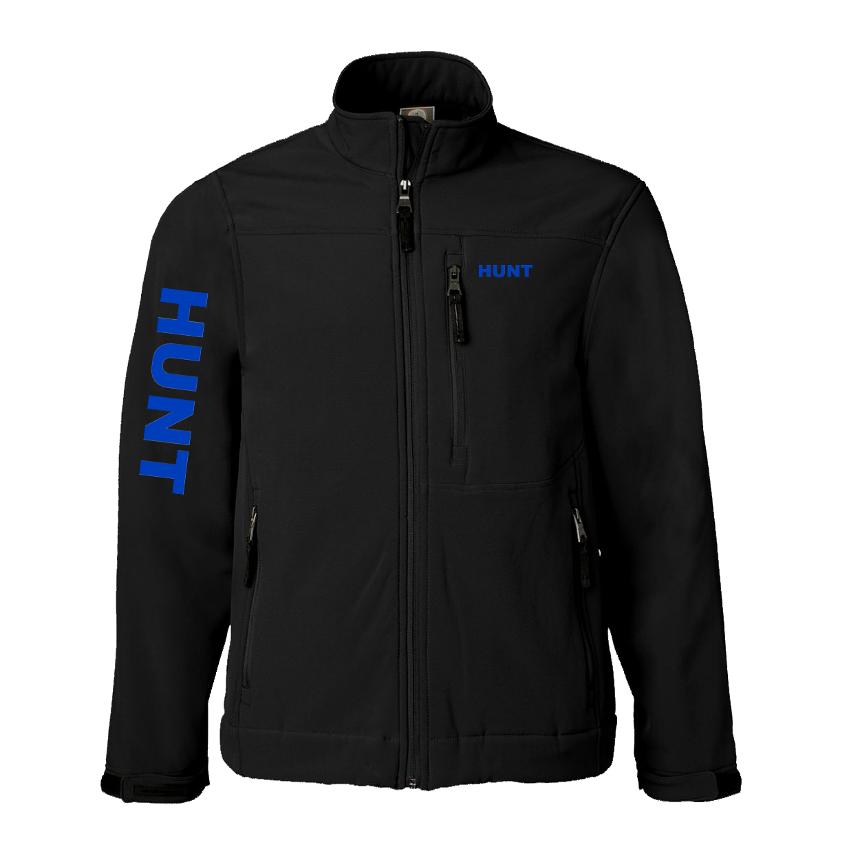 Hunt Brand Logo Classic Soft Shell Weatherproof Jacket (Blue Logo)