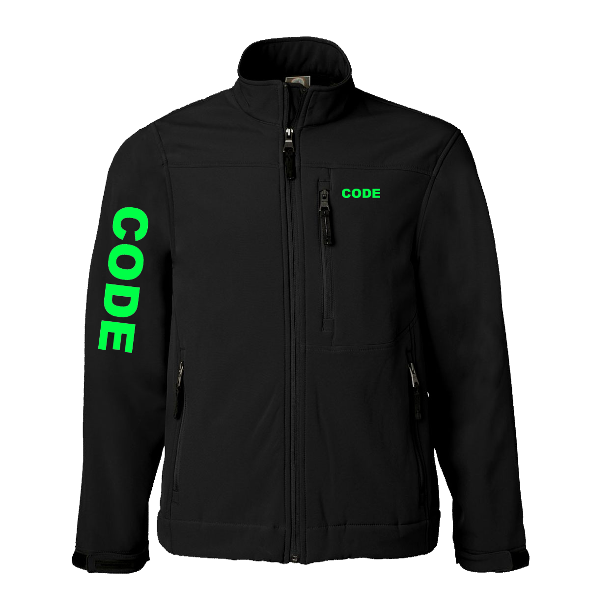 Code Brand Logo Classic Soft Shell Weatherproof Jacket (Green Logo)