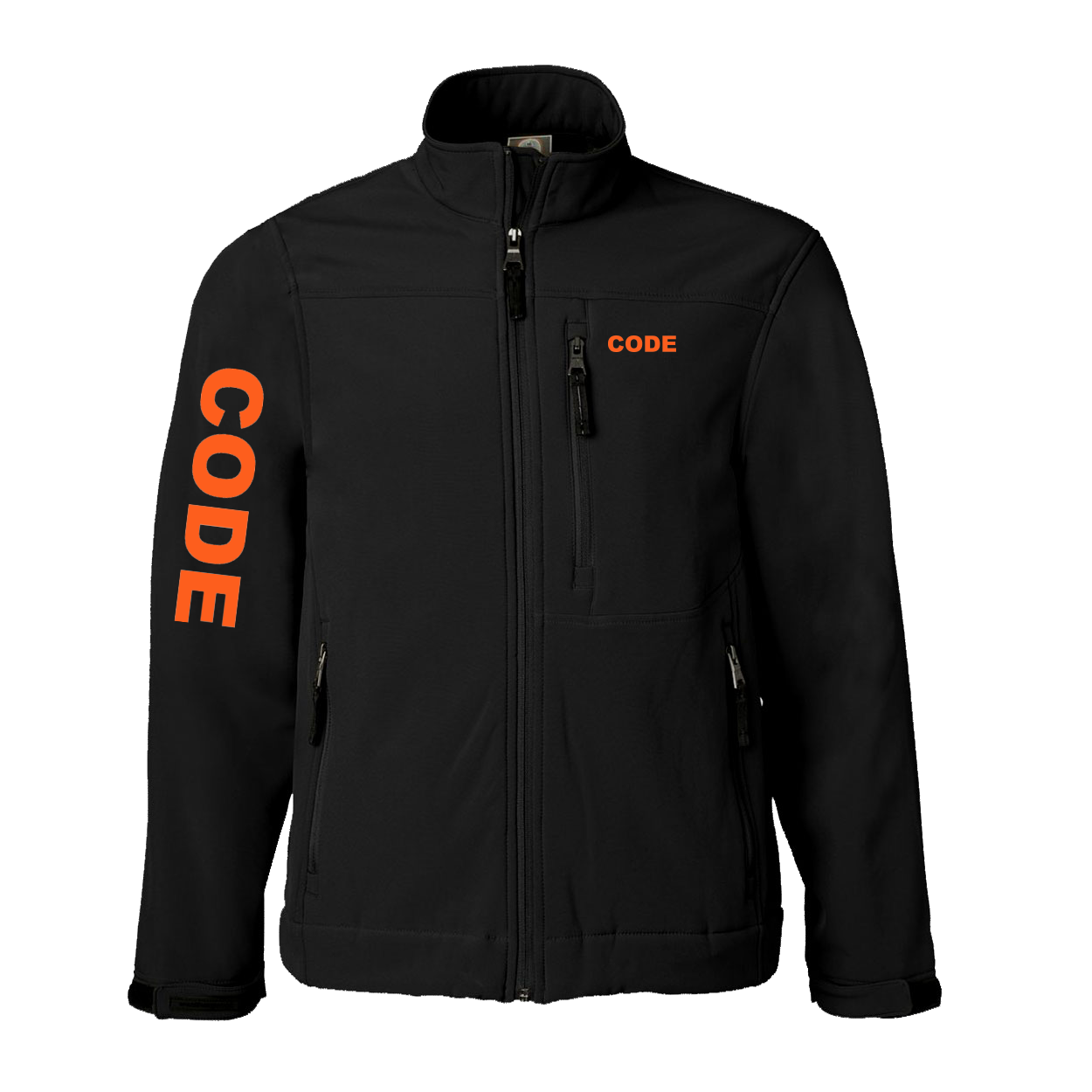 Code Brand Logo Classic Soft Shell Weatherproof Jacket (Orange Logo)