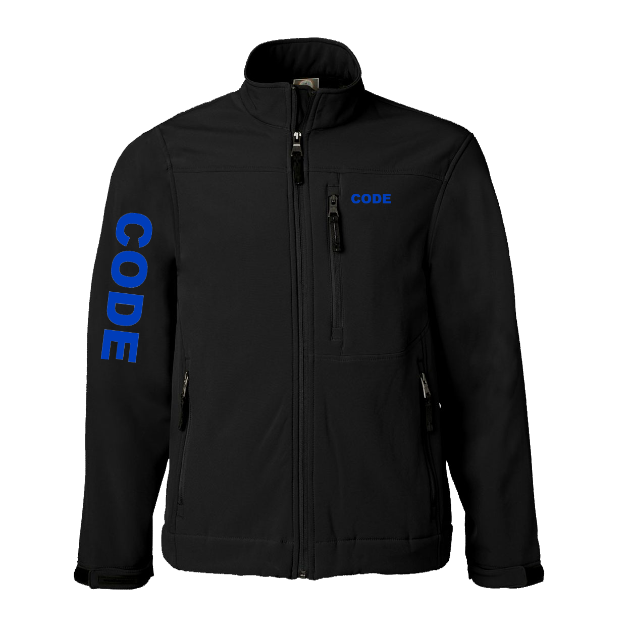 Code Brand Logo Classic Soft Shell Weatherproof Jacket (Blue Logo)