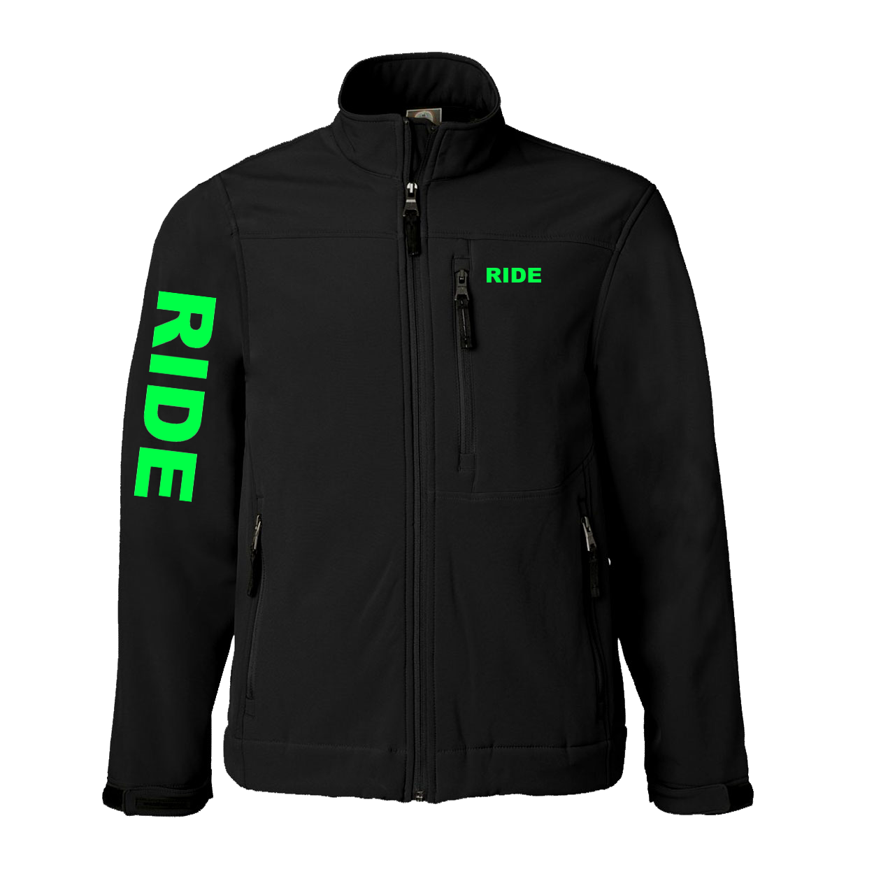 Ride Brand Logo Classic Soft Shell Weatherproof Jacket (Green Logo)