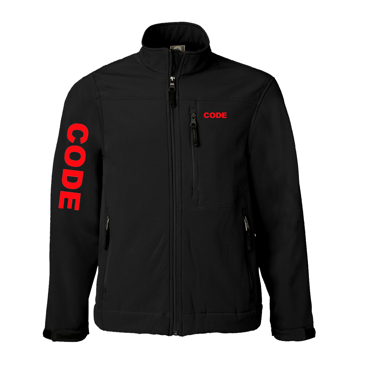 Code Brand Logo Classic Soft Shell Weatherproof Jacket (Red Logo)