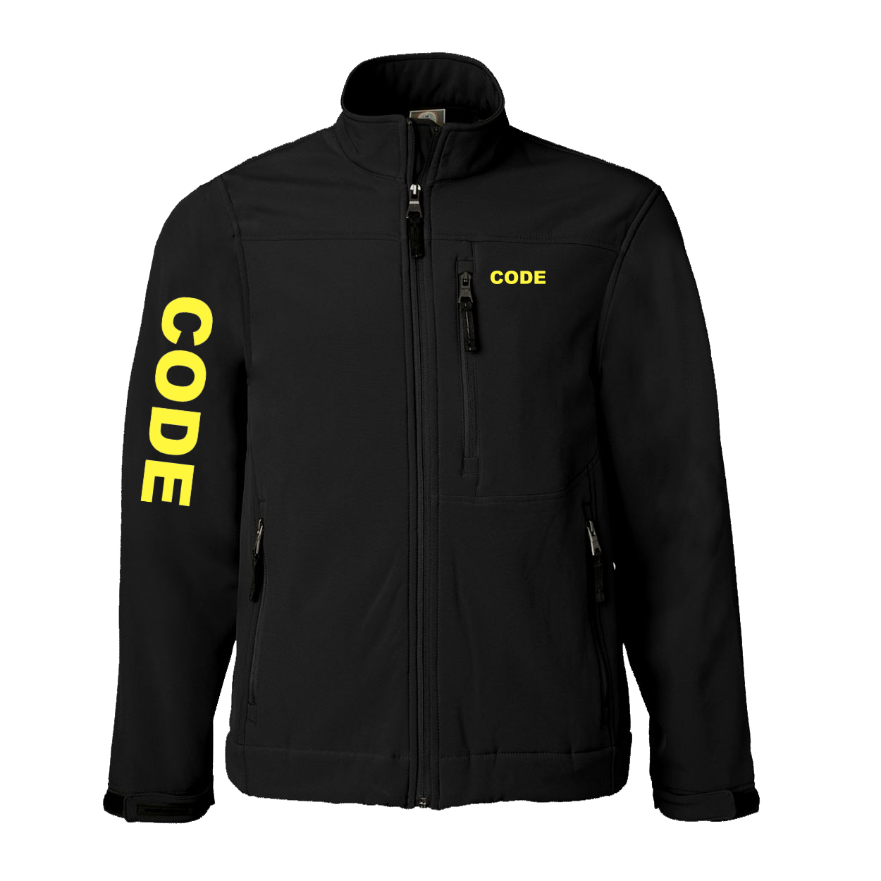 Code Brand Logo Classic Soft Shell Weatherproof Jacket (Yellow Logo)