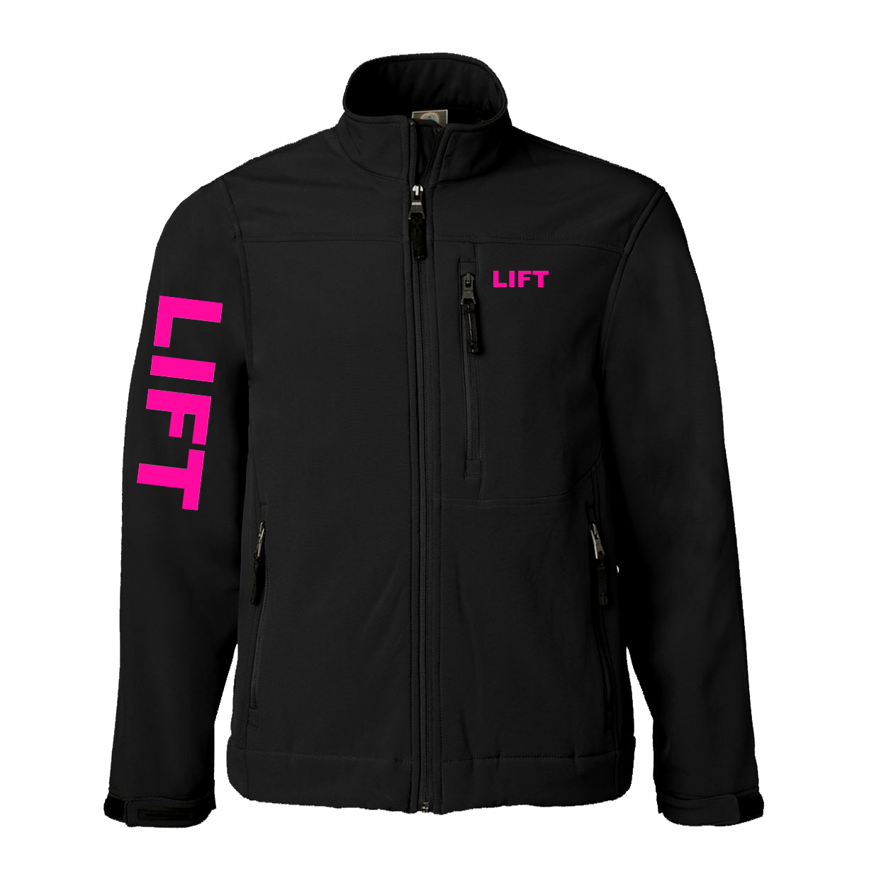 Lift Brand Logo Classic Soft Shell Weatherproof Jacket (Pink Logo)
