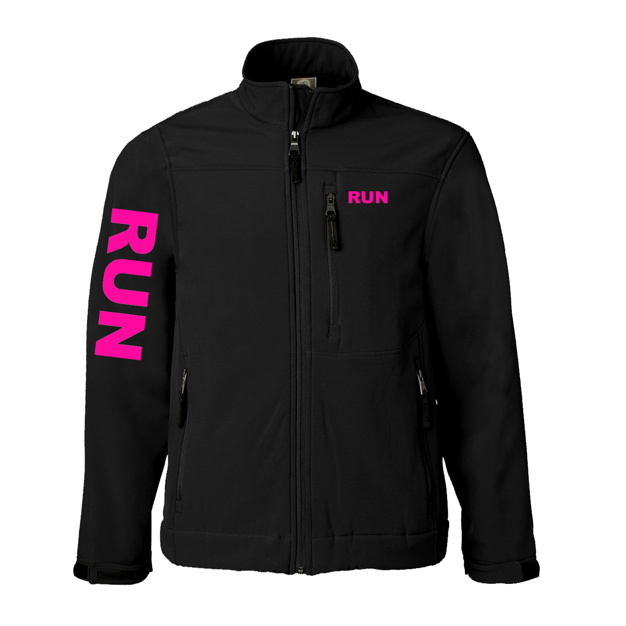 Run Brand Logo Classic Soft Shell Weatherproof Jacket (Pink Logo)
