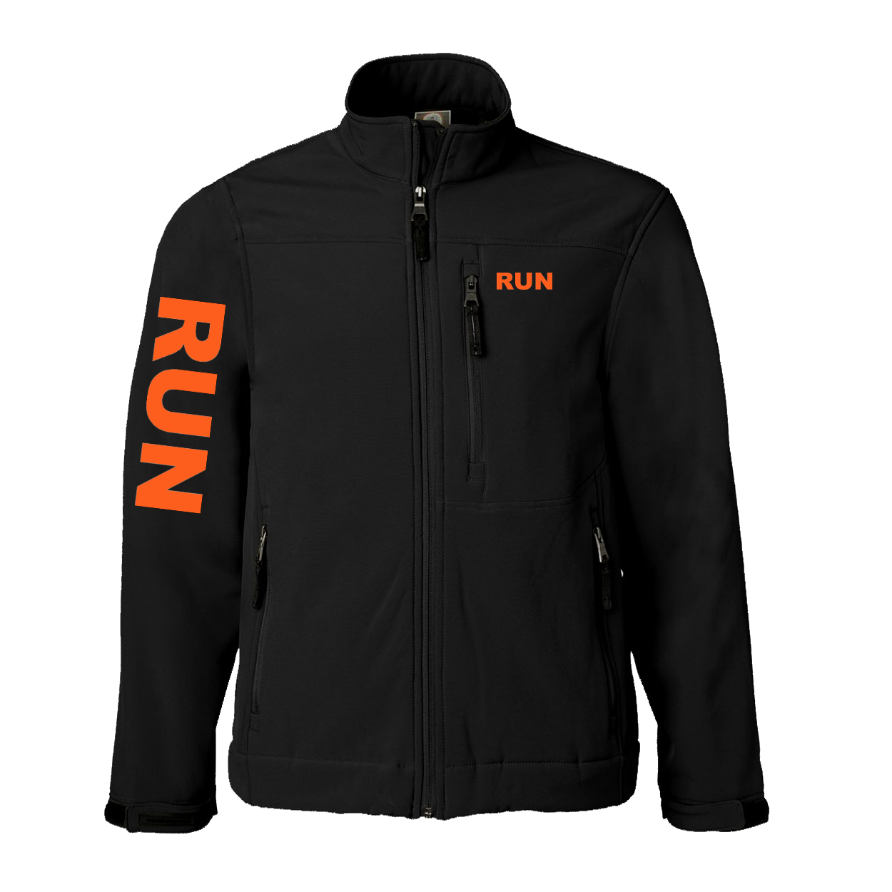 Run Brand Logo Classic Soft Shell Weatherproof Jacket (Orange Logo)