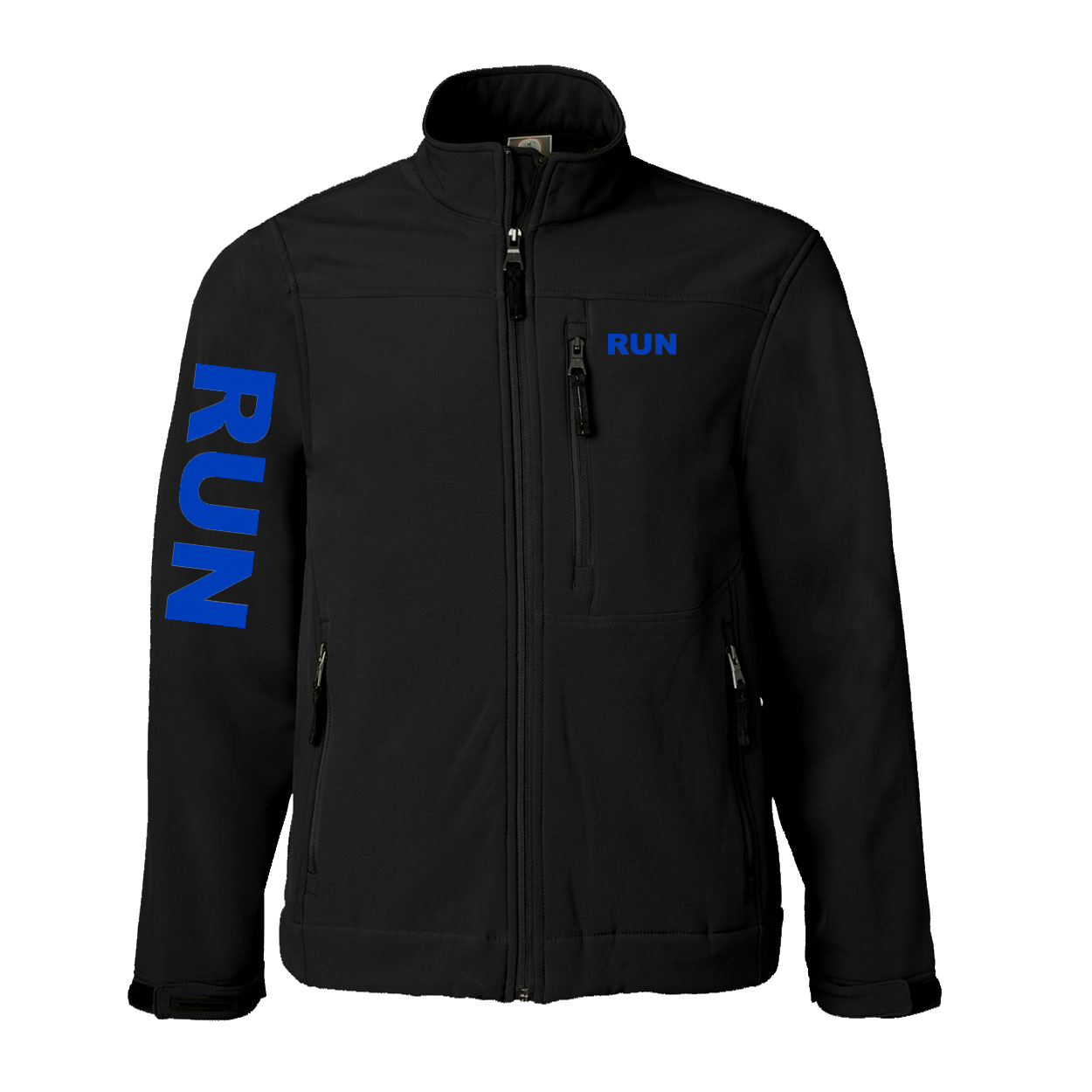 Run Brand Logo Classic Soft Shell Weatherproof Jacket (Blue Logo)