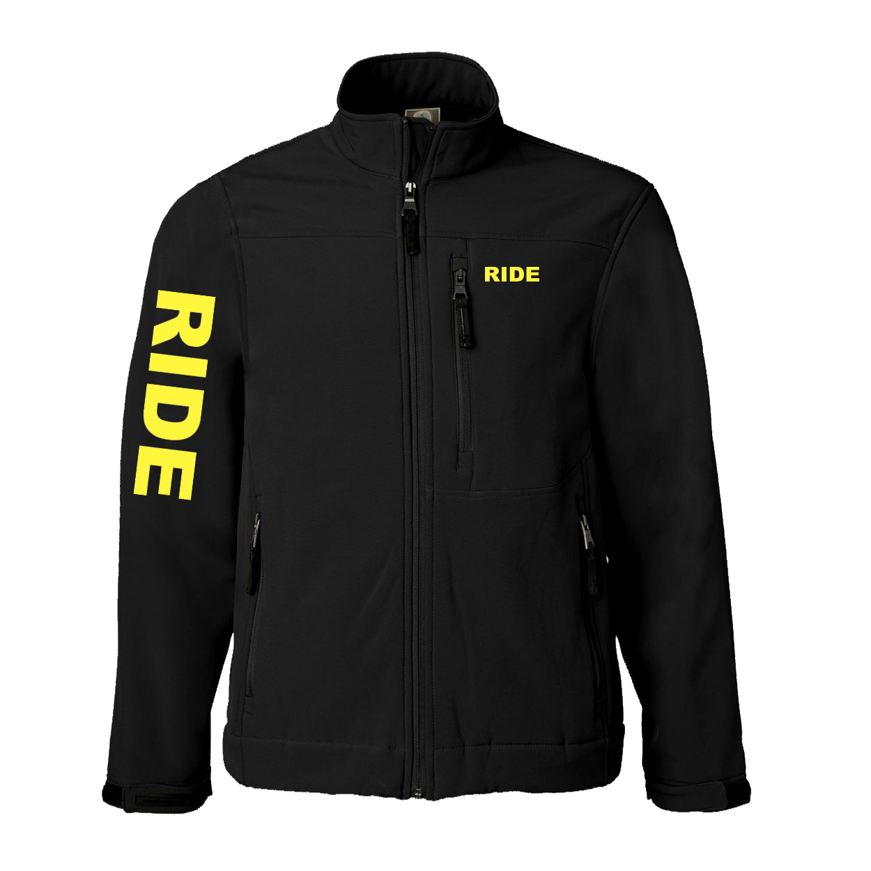 Ride Brand Logo Classic Soft Shell Weatherproof Jacket (Yellow Logo)