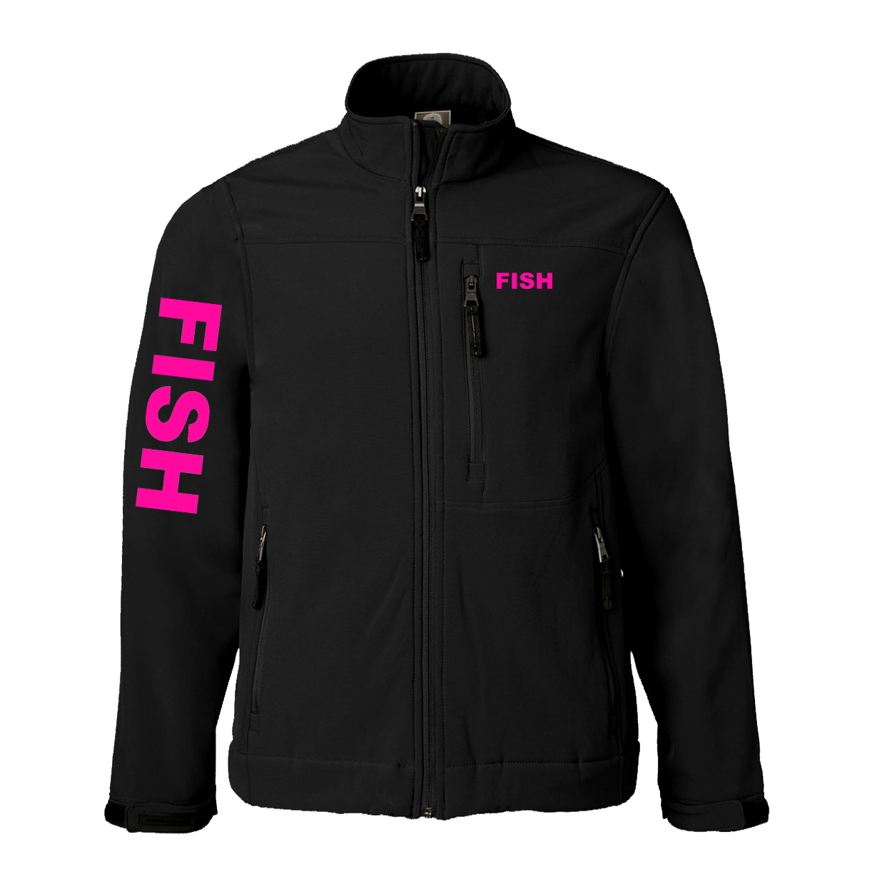 Fish Brand Logo Classic Soft Shell Weatherproof Jacket (Pink Logo)