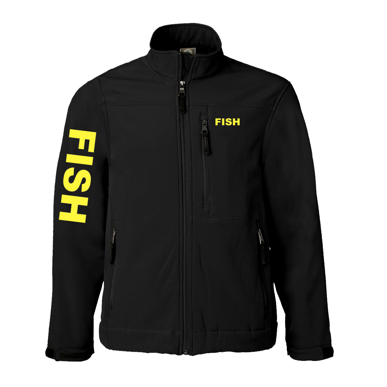 Fish Brand Logo Classic Soft Shell Weatherproof Jacket (Yellow Logo)