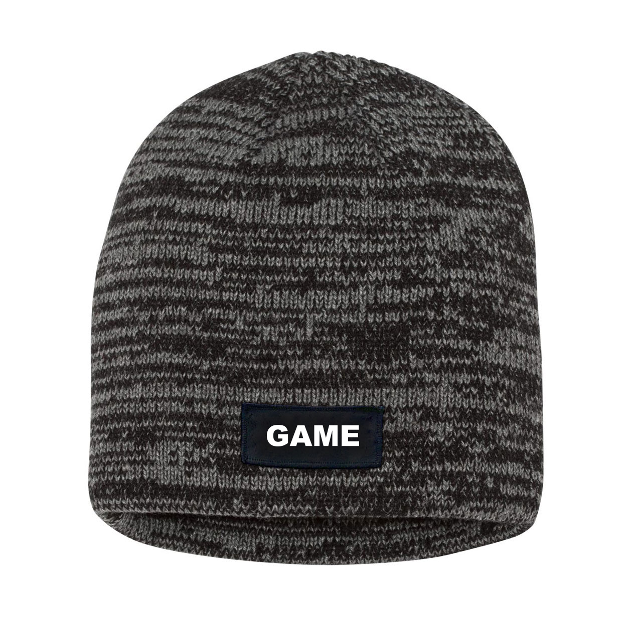 Game Brand Logo Night Out Woven Patch Skully Marled Knit Beanie Black/Gray