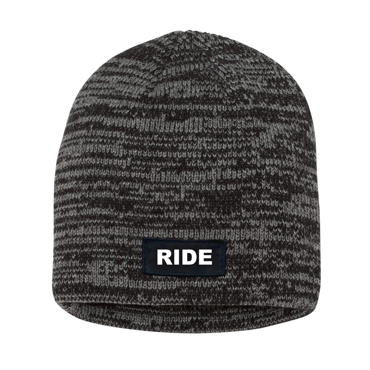 Ride Brand Logo Night Out Woven Patch Skully Marled Knit Beanie Black/Gray