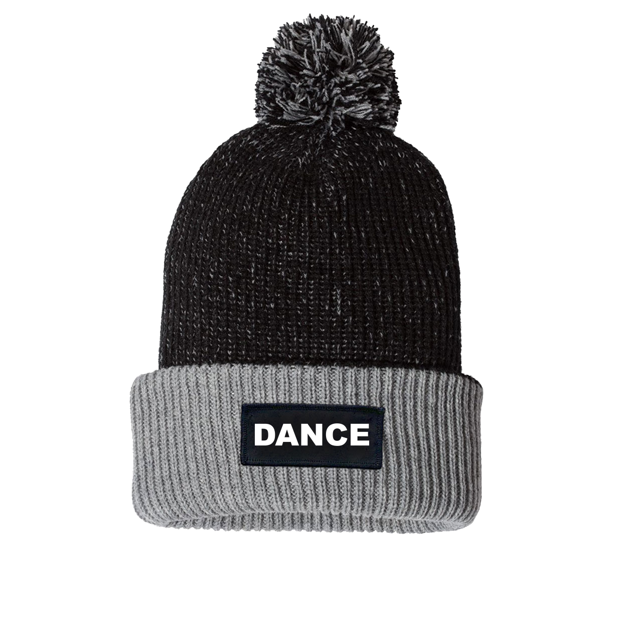 Dance Brand Logo Night Out Woven Patch Roll Up Pom Knit Beanie Black/Gray