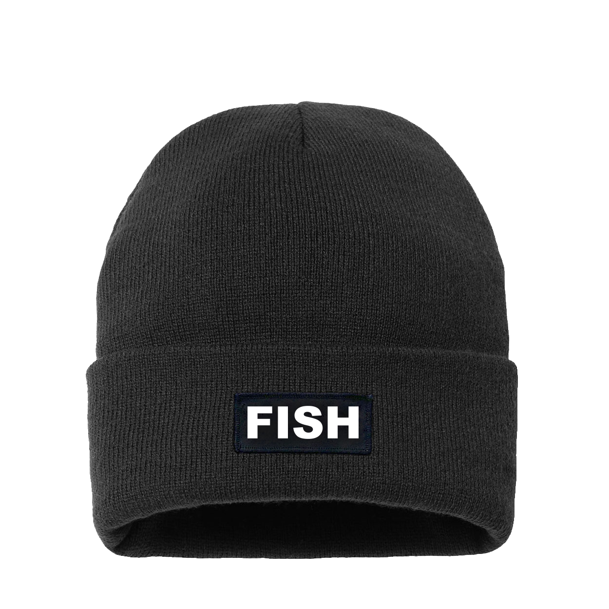 Fish Brand Logo Night Out Woven Patch Night Out Sherpa Lined Cuffed Beanie Black