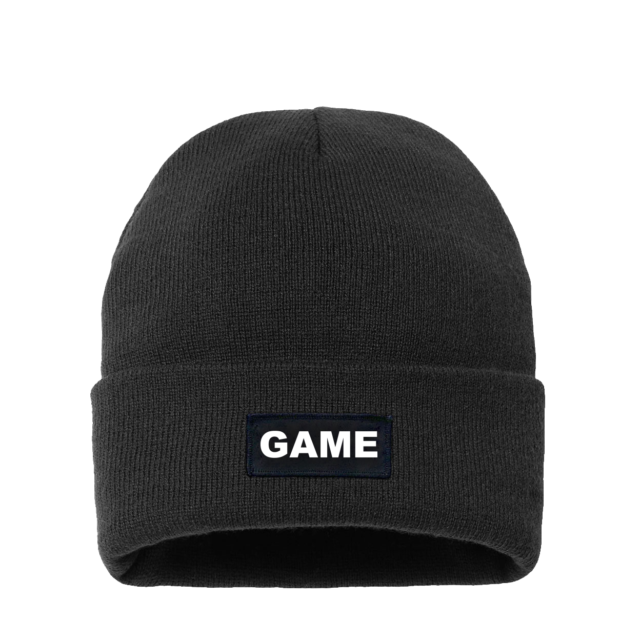Game Brand Logo Night Out Woven Patch Night Out Sherpa Lined Cuffed Beanie Black