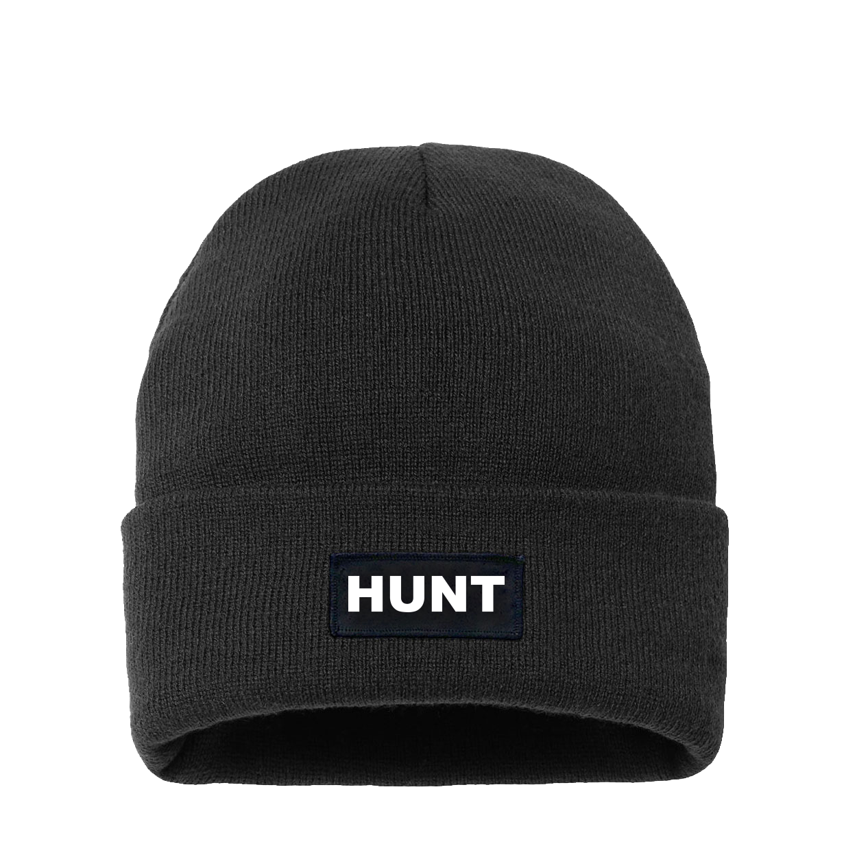 Hunt Brand Logo Night Out Woven Patch Night Out Sherpa Lined Cuffed Beanie Black