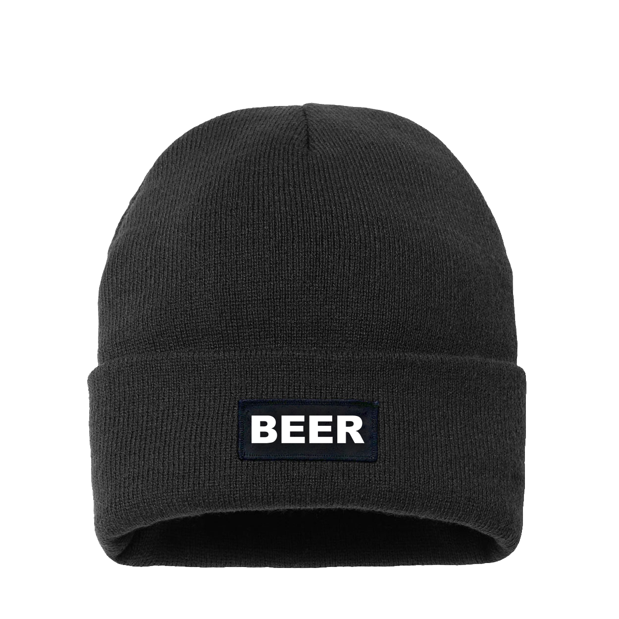 Beer Brand Logo Night Out Woven Patch Night Out Sherpa Lined Cuffed Beanie Black