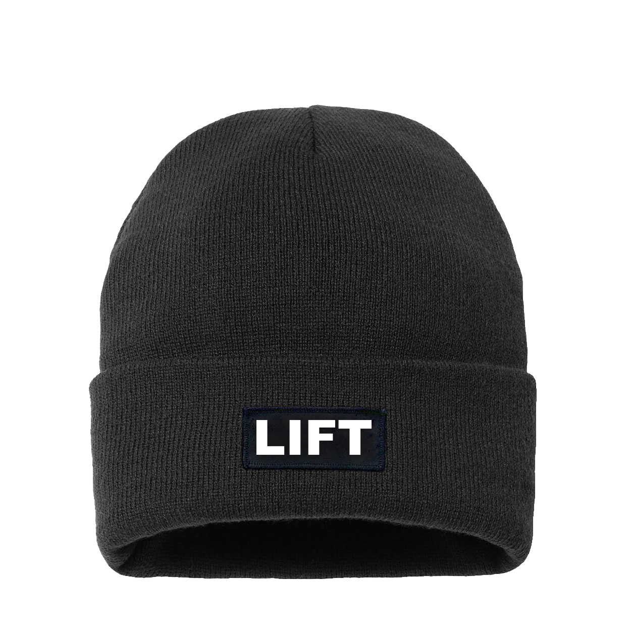 Lift Brand Logo Night Out Woven Patch Night Out Sherpa Lined Cuffed Beanie Black