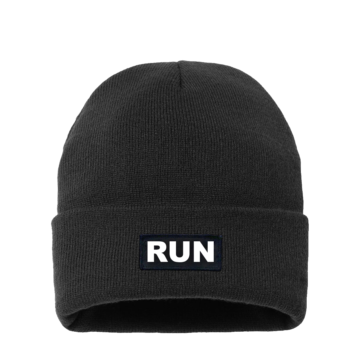 Run Brand Logo Night Out Woven Patch Night Out Sherpa Lined Cuffed Beanie Black