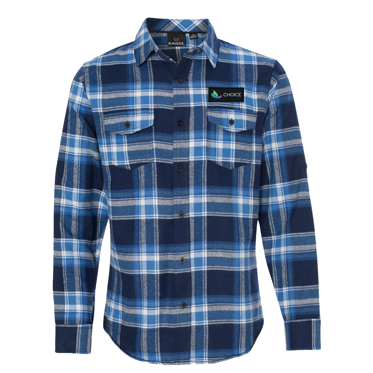 Choice Inc Night Out Rectangle Woven Patch Flannel Shirt Long Sleeve Blue/White