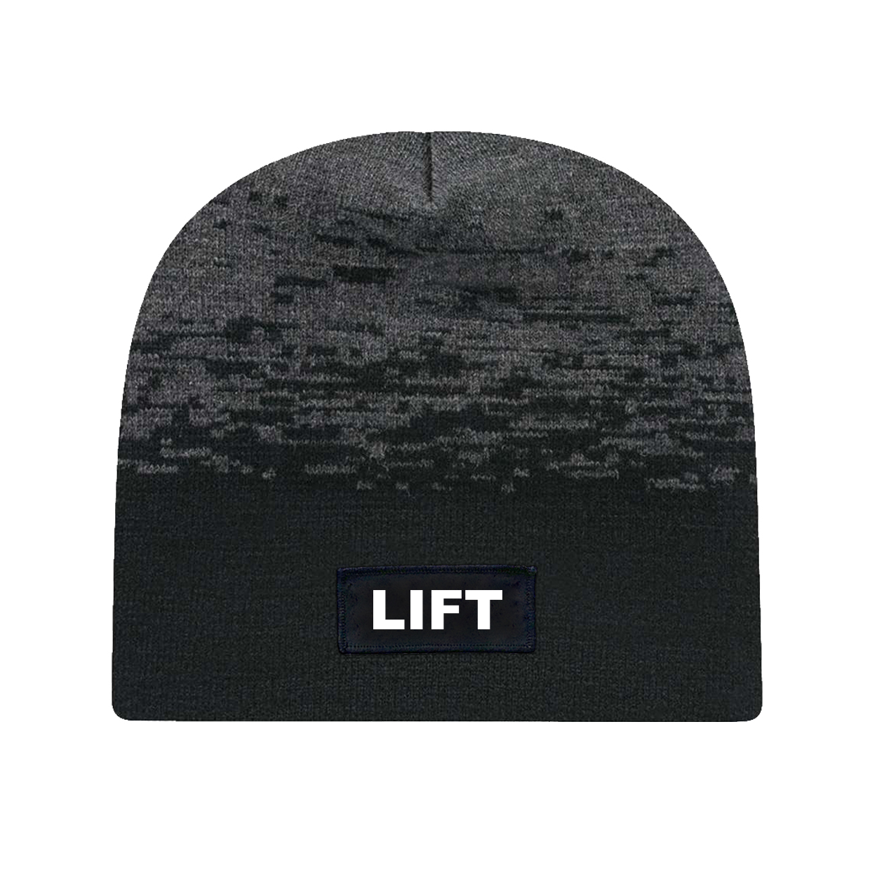 Lift Brand Logo Night Out Woven Patch Marled Knit Skully Beanie Black/ Dark Heather Grey