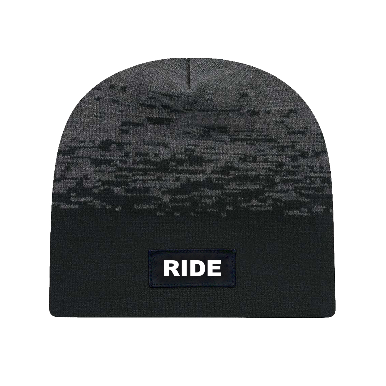 Ride Brand Logo Night Out Woven Patch Marled Knit Skully Beanie Black/ Dark Heather Grey