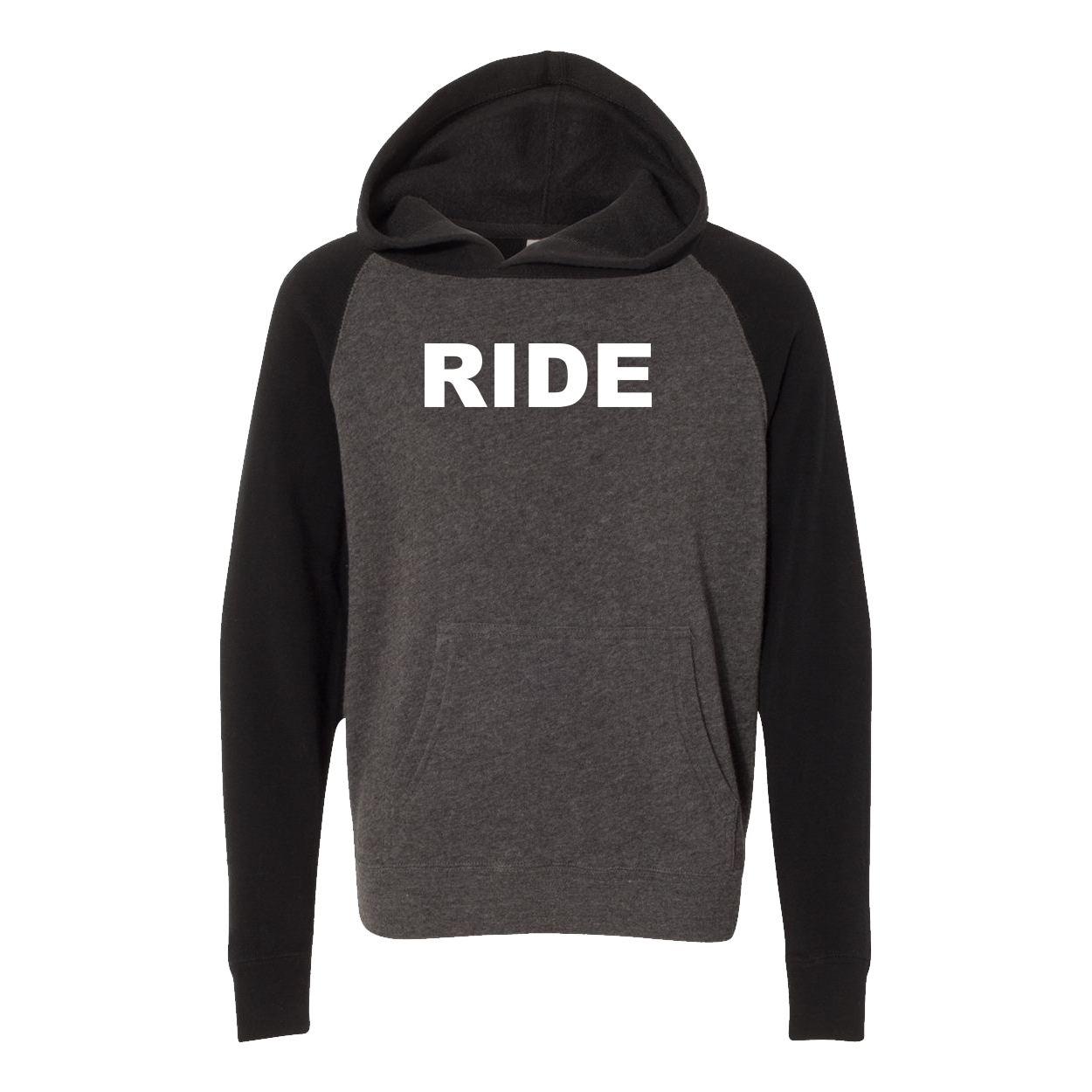 Ride Brand Logo Classic Youth Raglan Hooded Pullover Sweatshirt Carbon/ Black