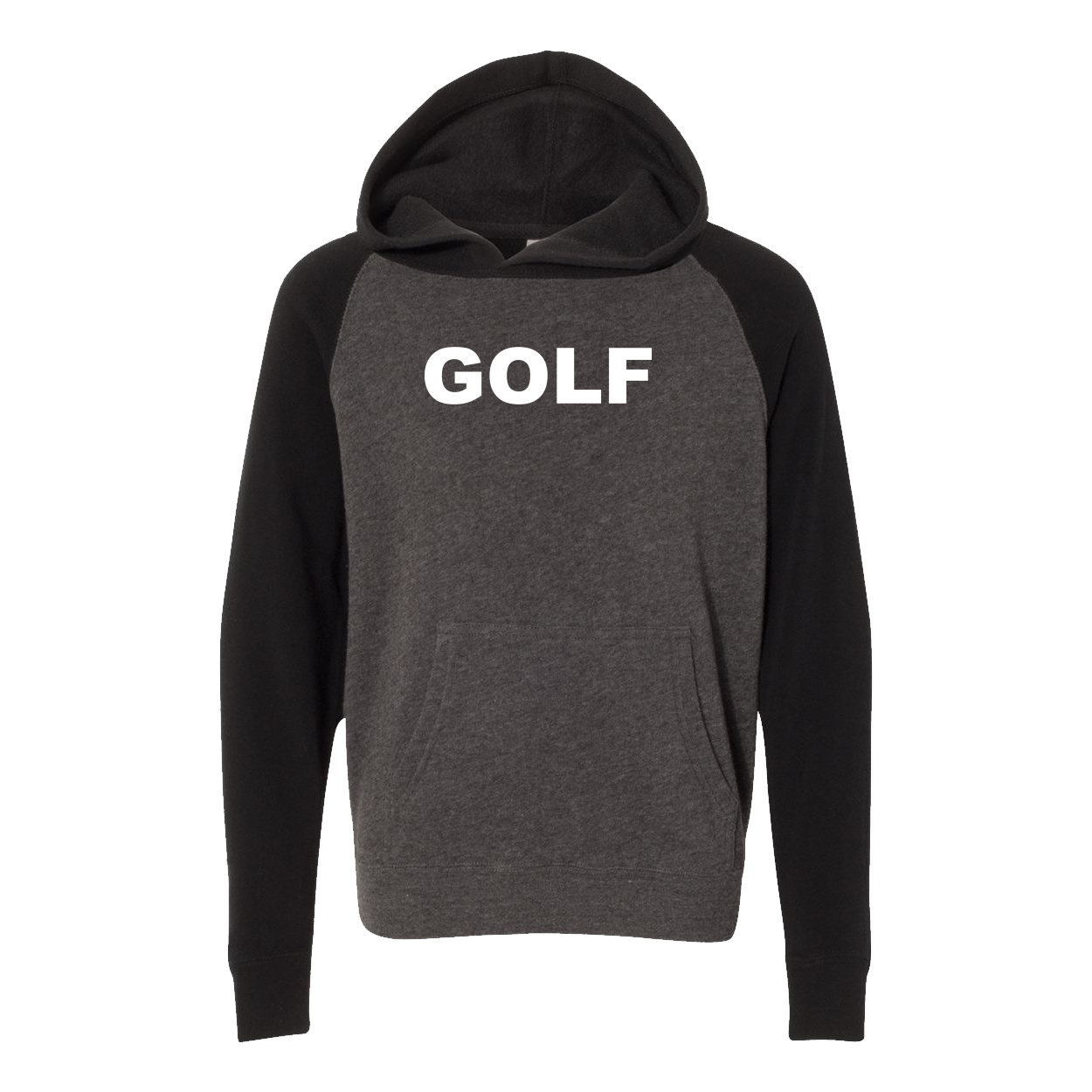 Golf Brand Logo Classic Youth Raglan Hooded Pullover Sweatshirt Carbon/ Black