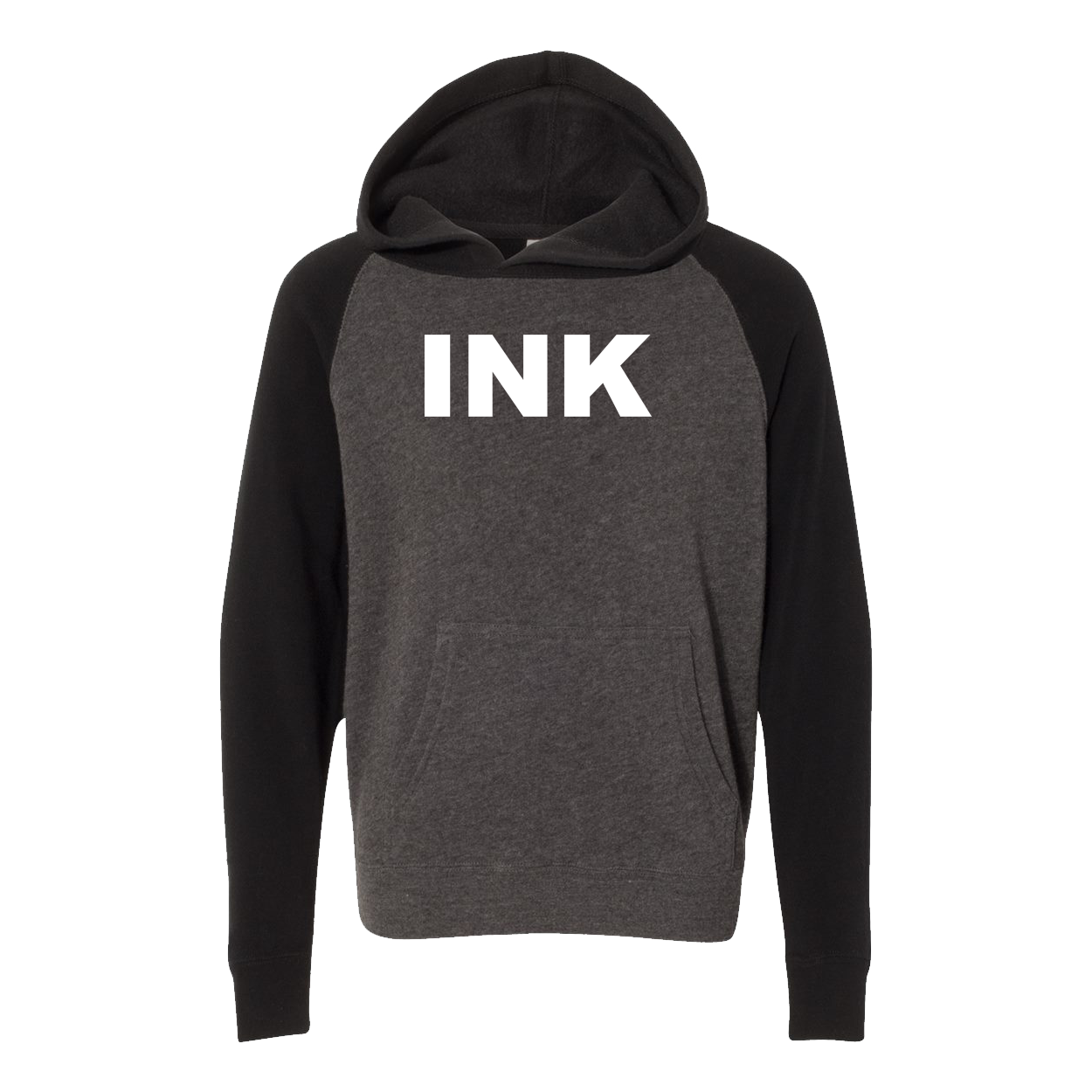 Ink Brand Logo Classic Youth Raglan Hooded Pullover Sweatshirt Carbon/ Black