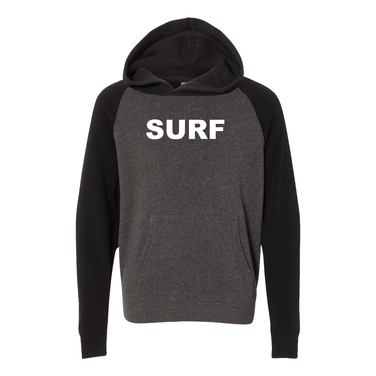 Surf Brand Logo Classic Youth Raglan Hooded Pullover Sweatshirt Carbon/ Black