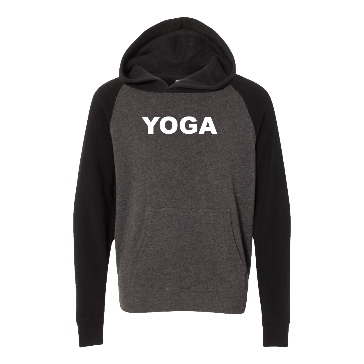 Yoga Brand Logo Classic Youth Raglan Hooded Pullover Sweatshirt Carbon/ Black