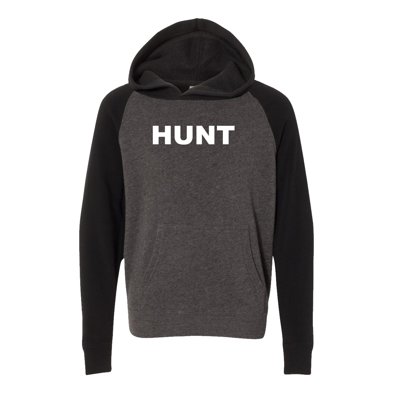 Hunt Brand Logo Classic Youth Raglan Hooded Pullover Sweatshirt Carbon/ Black