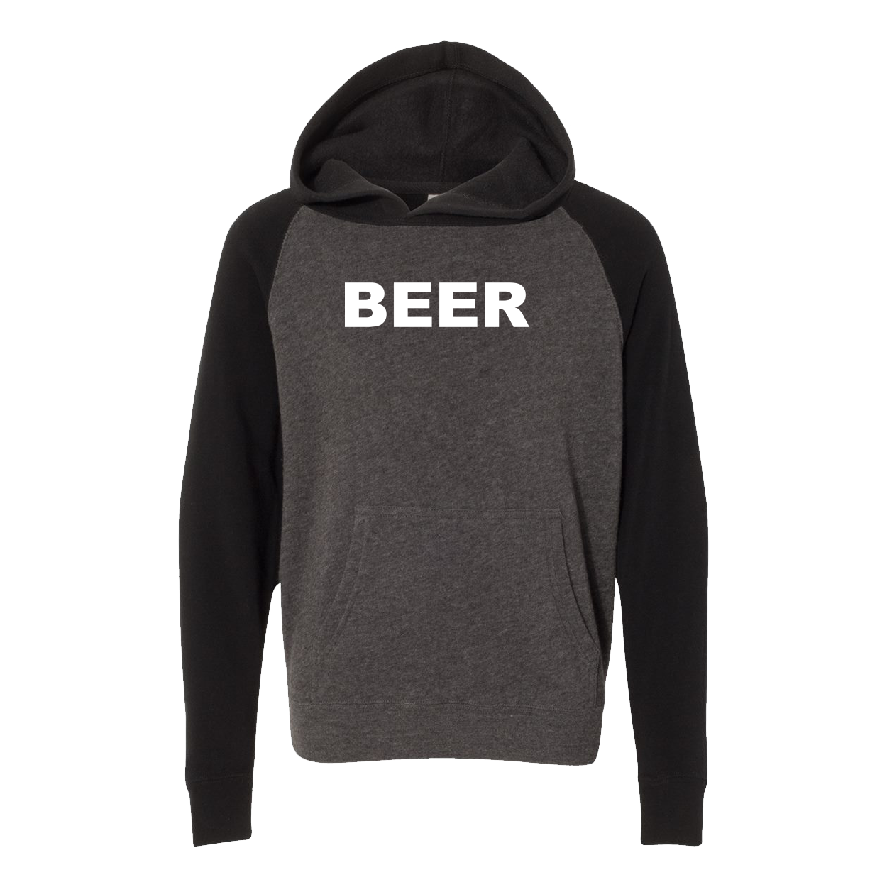 Beer Brand Logo Classic Youth Raglan Hooded Pullover Sweatshirt Carbon/ Black
