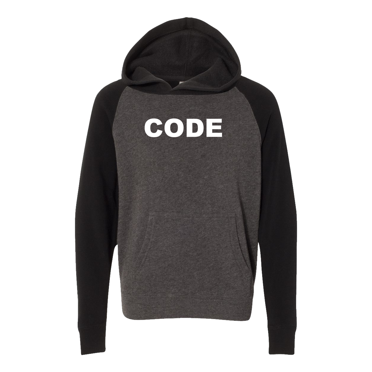 Code Brand Logo Classic Youth Raglan Hooded Pullover Sweatshirt Carbon/ Black